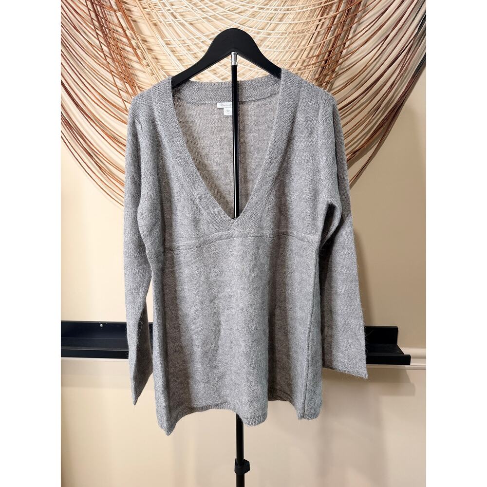 Garnet Hill 60% Alpaca Deep V-Neck Empire Waist Tunic Sweater Gray Large 3644